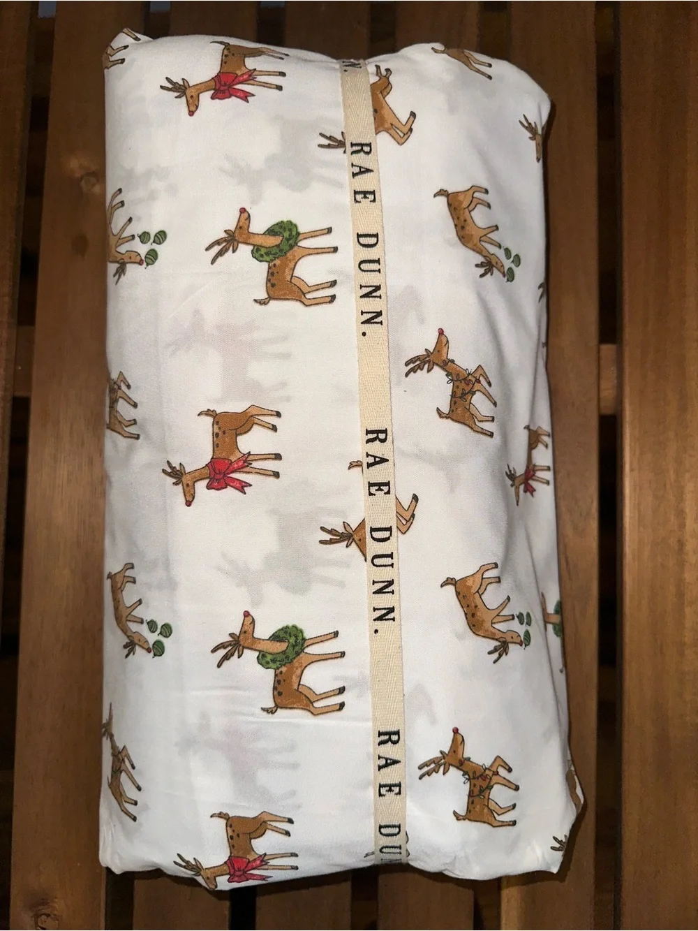 Rae Dunn White Holiday Reindeer Bedding Set with Brown and Red Accents | Twin